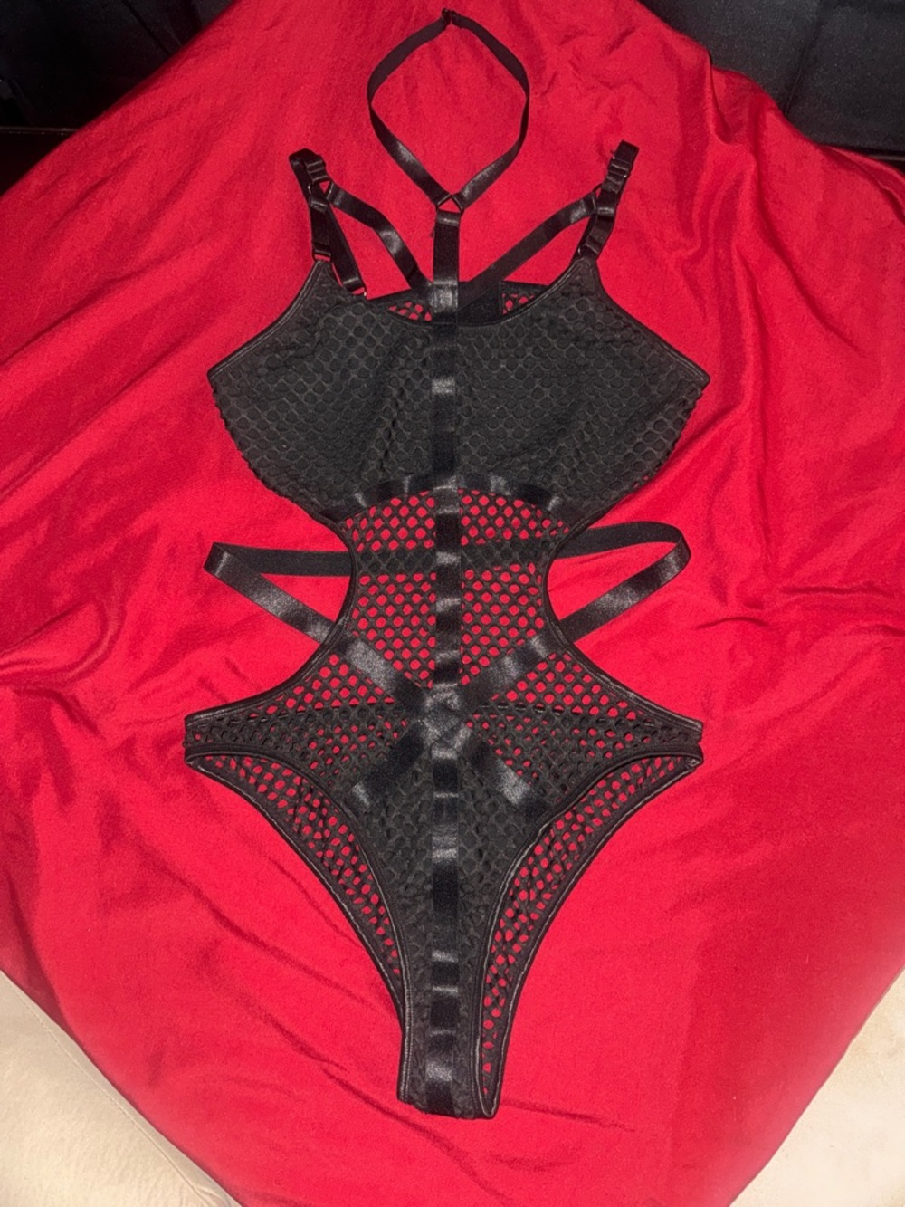 ROMWE Black Strappy Mesh Cutout Bodysuit